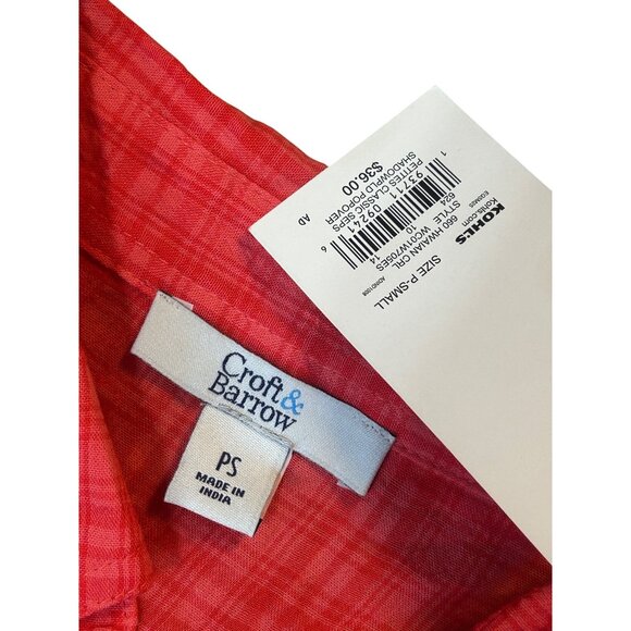 Croft & Barrow Womens Red Plaid Button-Up 3/4 Sleeve Shirt PS NWT 1729 - Picture 5 of 5